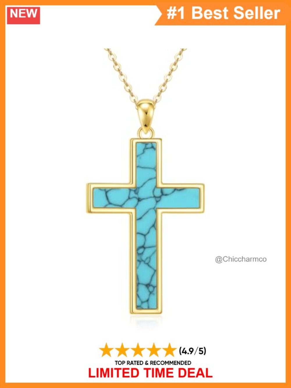 14k Gold Plated Turquoise Cross Pendant Necklace Christian Jewelry Gift